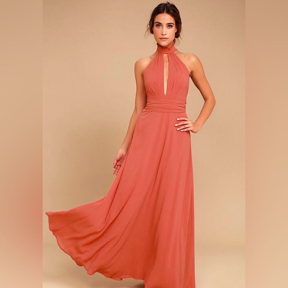 Lulus Bridesmaid Halter Dress - Rust